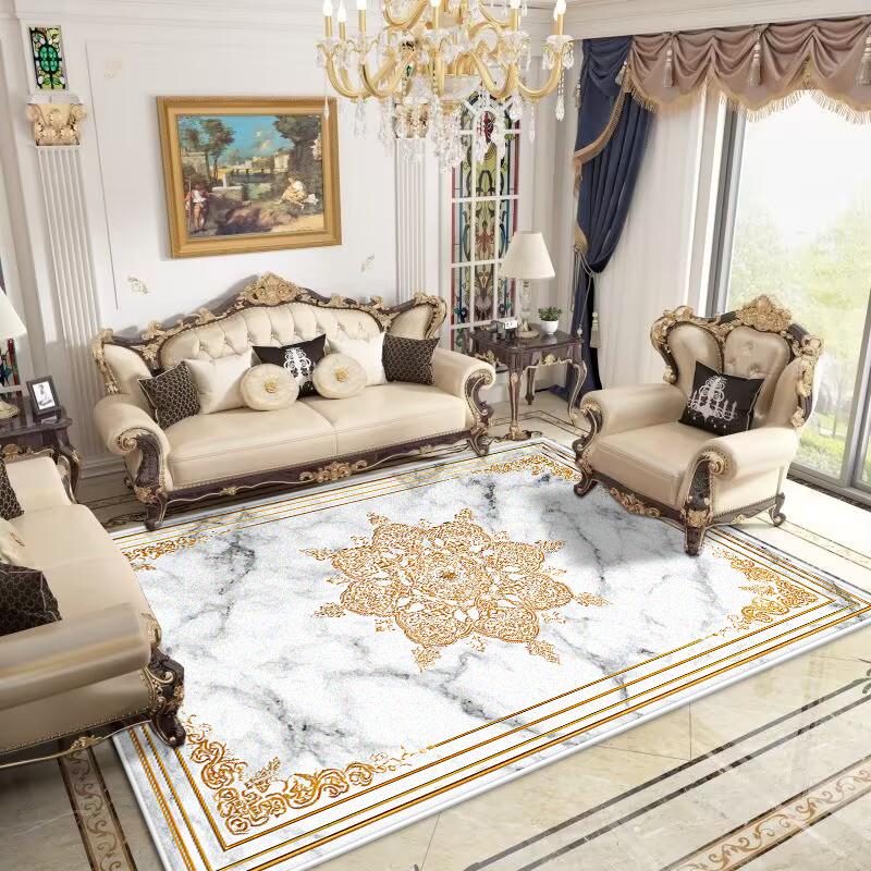 Retro European Carpets for Living Room Washable Carpet Home Bedroom Decoration Luxury Gold Large Rug 200x300 Non-slip Bath Mat