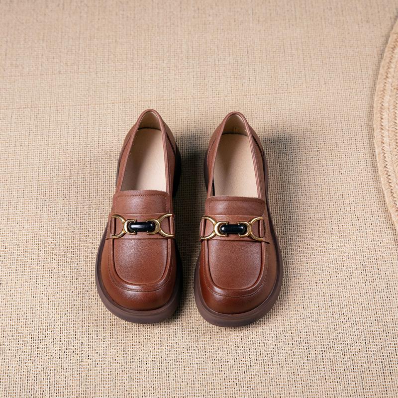 

Лоферы из коровьей кожи первого слоя женские весенне-осенние новые кожаные в британском стиле повседневные универсальные маленькие кожаные туфли одинарная обувь женская обувь 40 коричневый