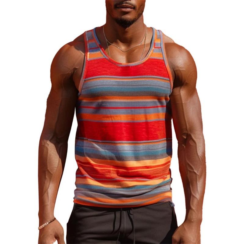 

Летний топ с круглым вырезом, 3D-принтом в простой полоску, модная повседневная безрукавка, мужские футболки 6XL