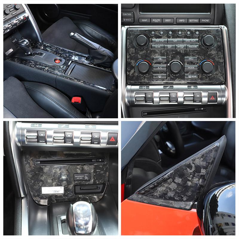 For Nissan GTR R35 Real Carbon Fiber Car Central Control Gear Panel Decorative Frame Central Control Set Sticker Auto Parts