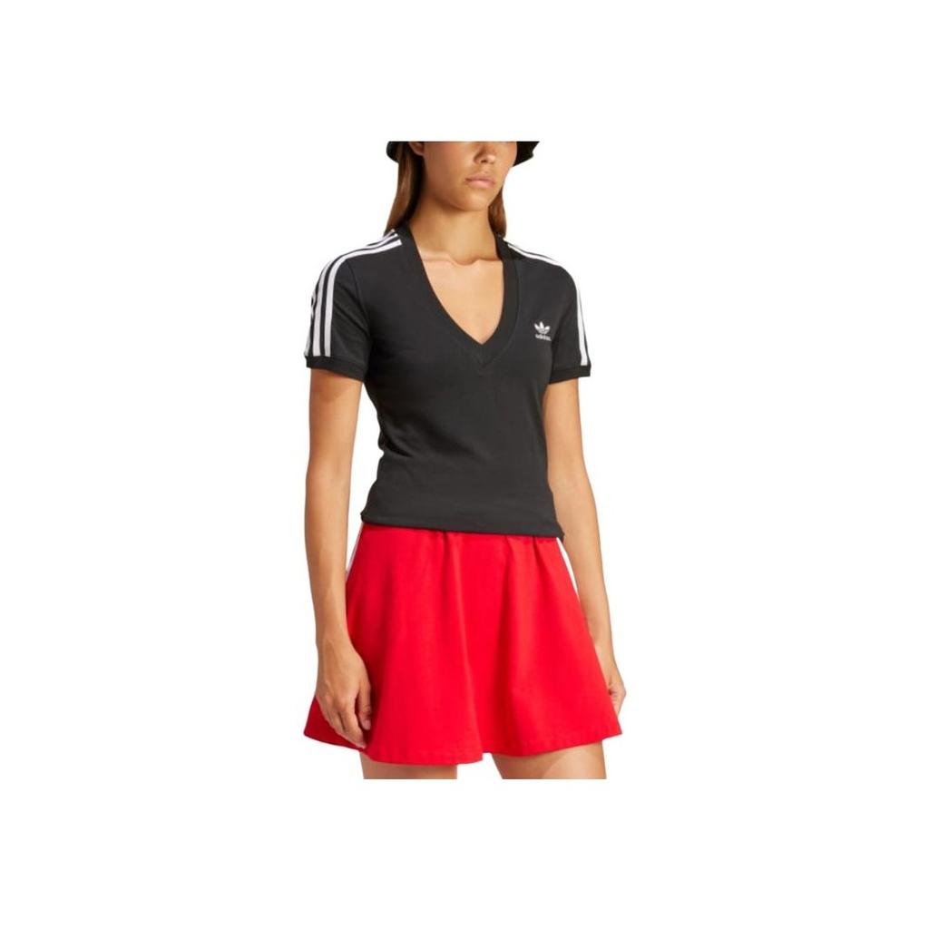 Adidas Originals V-Ausschnitt Colorblock Slim Fit T-Shirt Damen Tops Schwarz IU2416