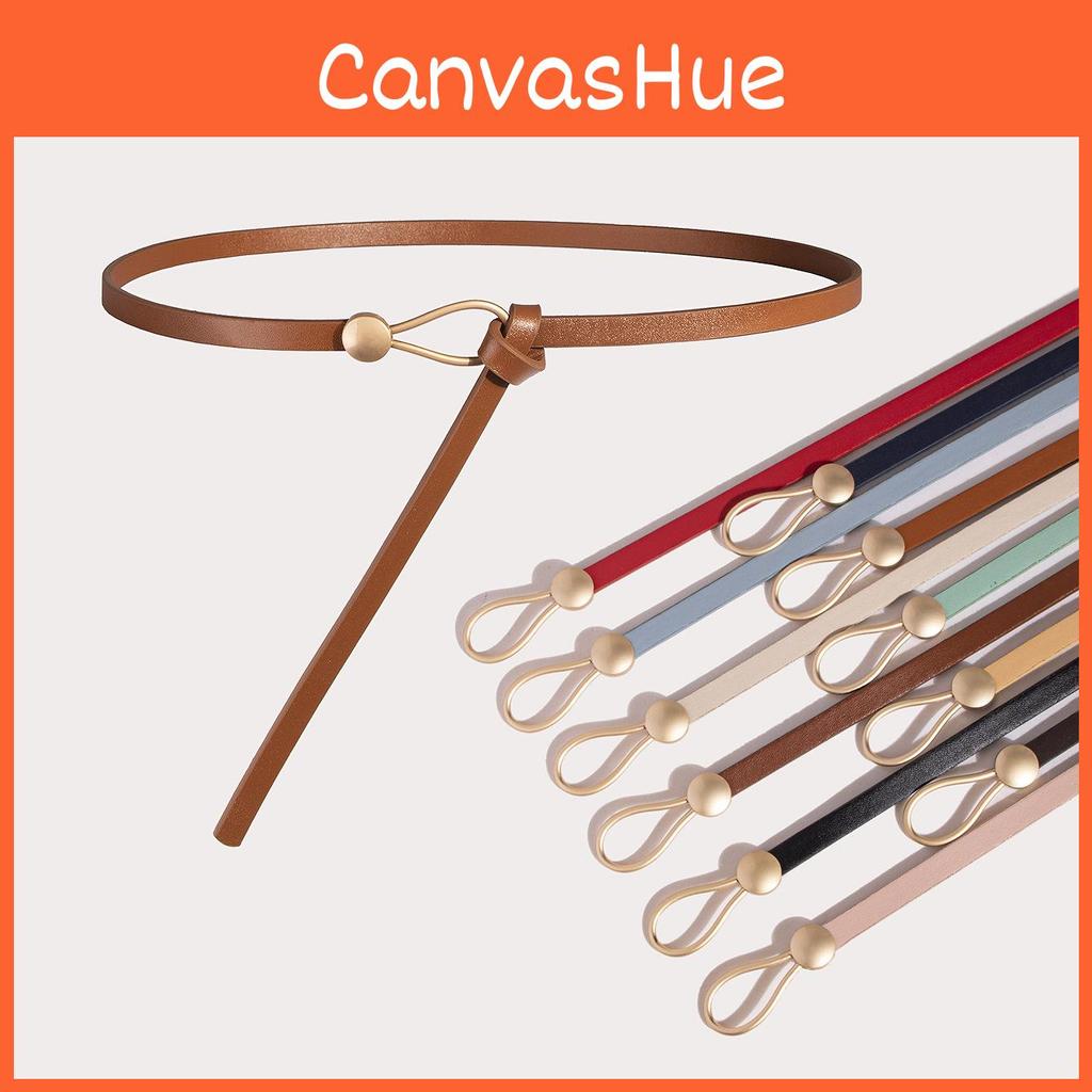 Pu Thin Waist Belt With Metal Buckle For Casual Dress And Retro Style
