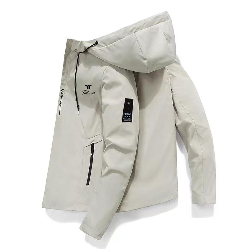 Men's Fashion Hooded Jacket, Hip-hop Streetwear, Casual, Sporty, Windproof, Autumn