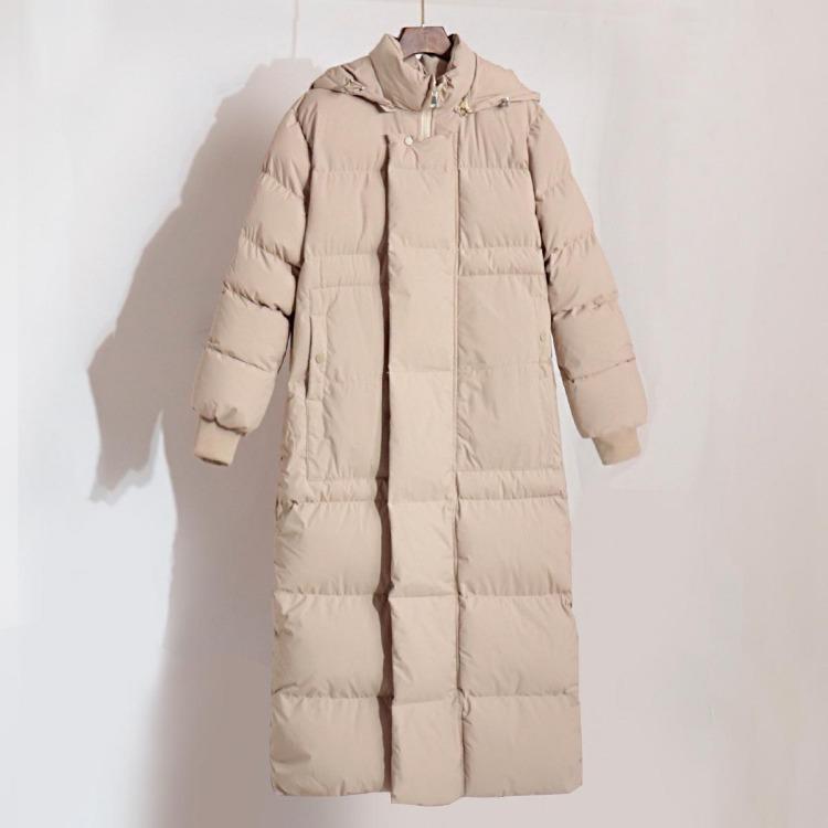 

Winter Warm Women Oversized Long Puffer Coat Maxi Jacket with Detachable Hood Full Zip Padded Long Sleeve S хаки