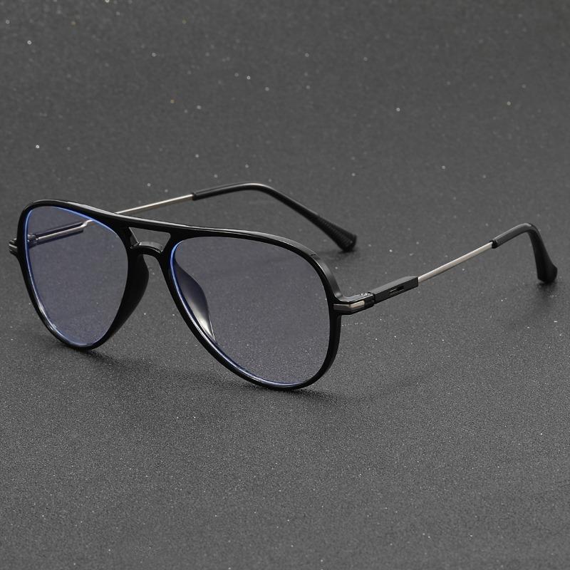 Classic Pilot Fashion Glasses - Double Bridge, Flat Top Design with PC Lenses for Men & Women Anti Blue Light