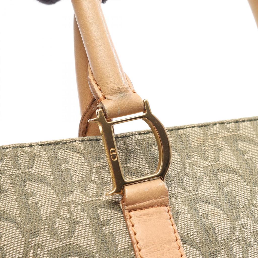 Used Dior Trotter Tote Bag canvas leather Khaki Beige Used Women