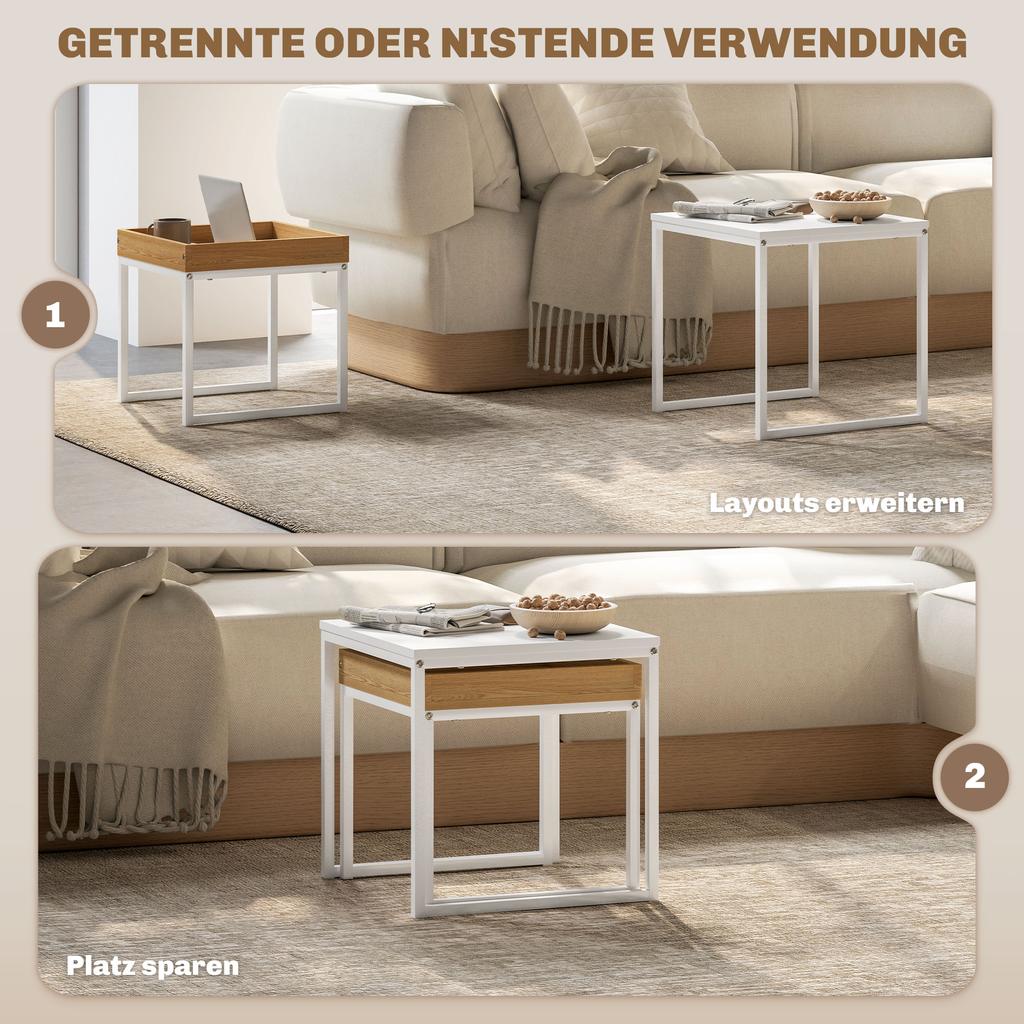 Set of Two Boxy Nesting Tables - White/Wood-Effect