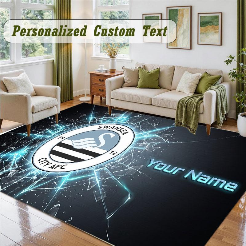 Crystal Velvet Square Rug Custom NameSwansea City FC Pattern Non Slip Home Floor Decor Rug