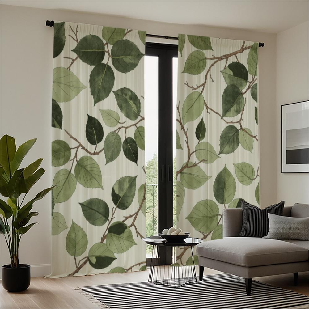 Piece Set High Definition Digital Printed Curtaingreen Leaf Branch Pattern Curtain Cross Border Commerce Designhome Curtains Made Of Polyester