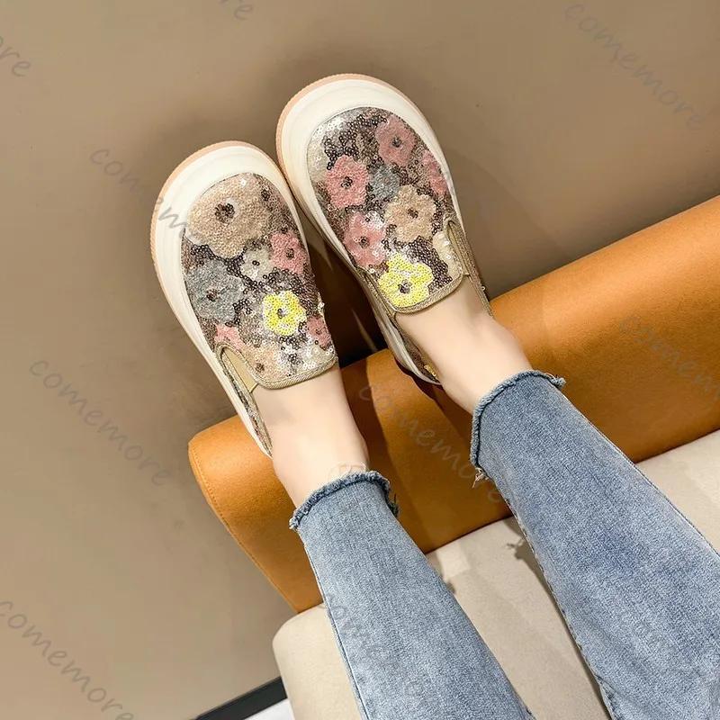 Feiern Sie Frühling und Herbst Mehrfarbige Damen-Flats Lässige Blumen-Loafer Dicksohlige Damen-Slipper Weichsohlige Einzelne Schuhe