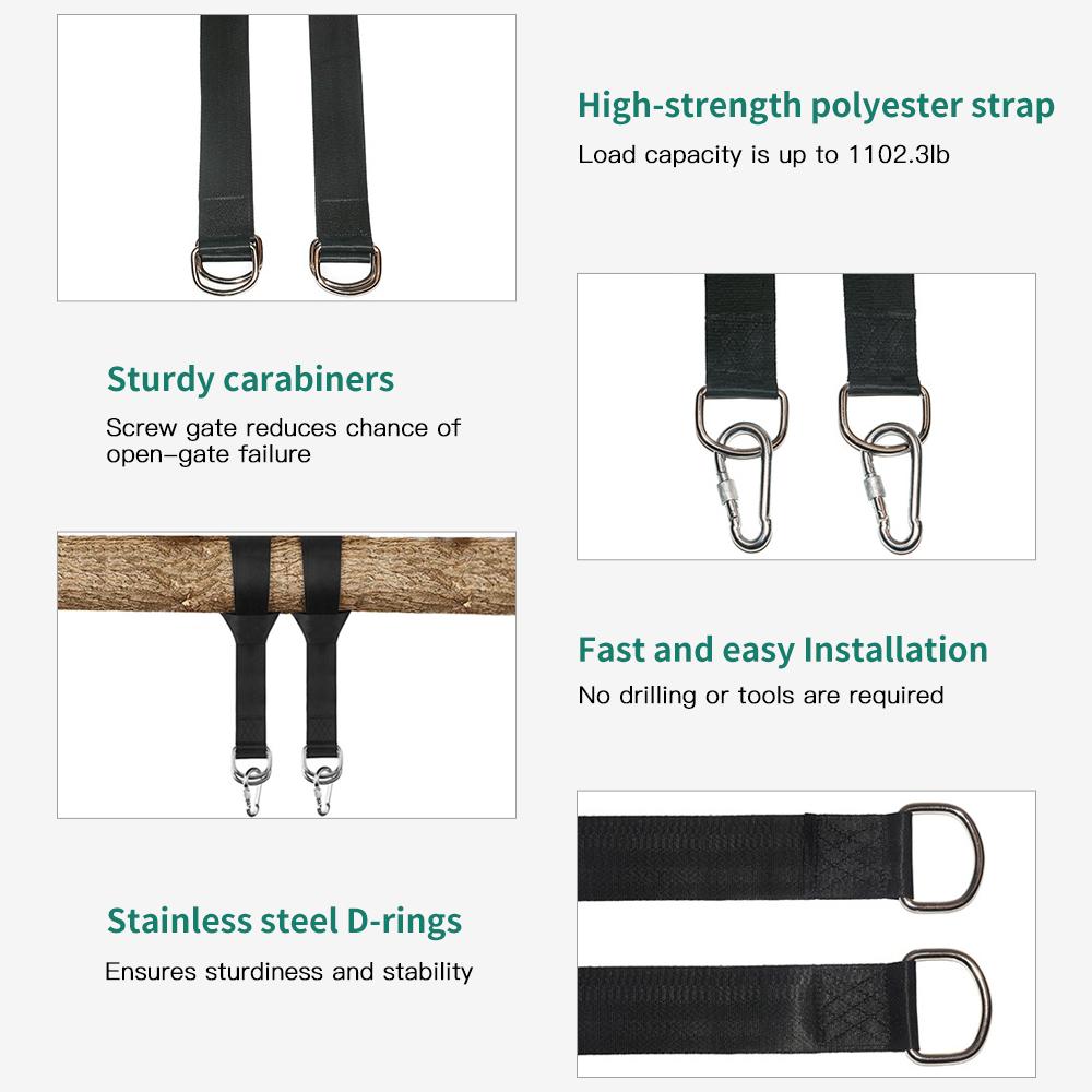 Tree Swing Straps Hanging Kit with Carabiners Storage Bag Outdoor Swing Hangers for Hammocks Swings