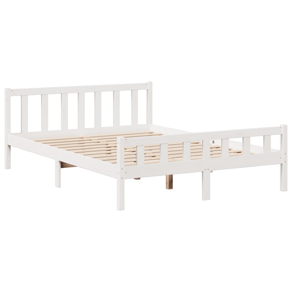 Solid Wood Bed with Shelf Without Mattress White 160 x 200 cm Pine