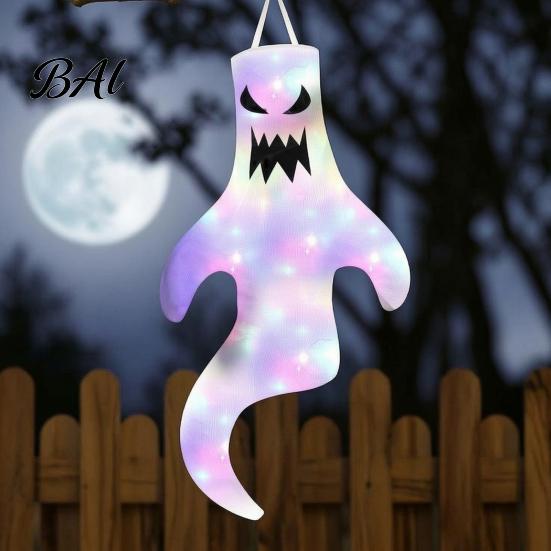 Festival Party Supplies 47 Inch Halloween Hanging Ghost Windsock with LED Lights, Luminous Flying Ghosts Knitted Fabric Flag Wind Socks for