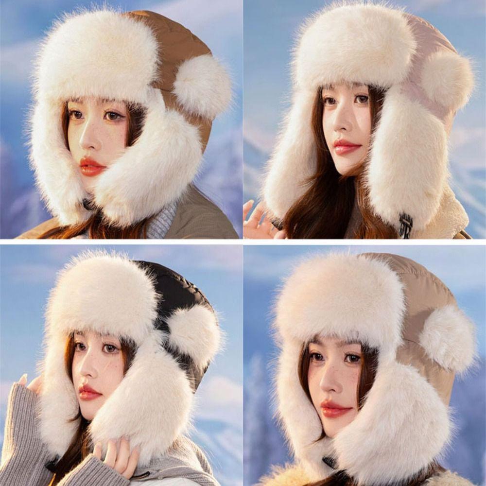 Windproof Winter Bomber Hat Fluffy Winter Cap NEW Lei Feng Cap  for Women