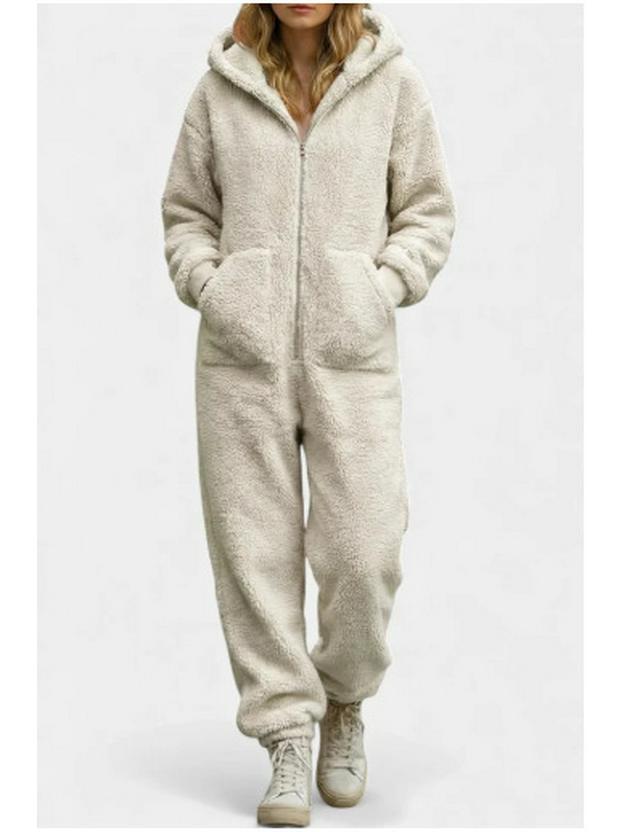 

European & American Style Women s Solid Color Hooded Zipper Plush Jumpsuit - Autumn/Winter 2026 Collection 3XL абрикосовий