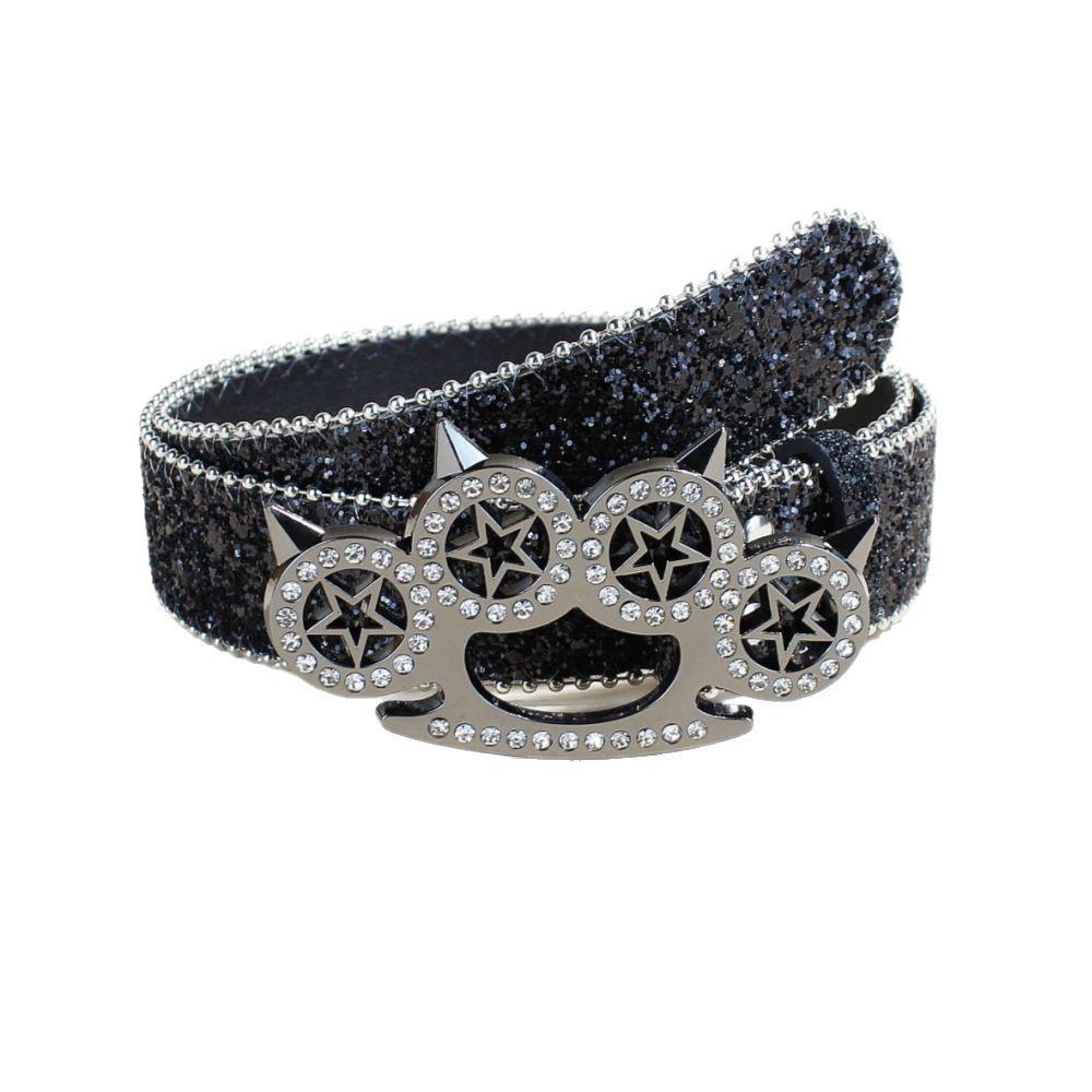 Original Rhinestone Tiger Claw Buckle Belt Shiny Series Punk Decorative Women'S Belt Yabi Decorative Belt Women