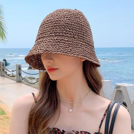 Pălărie de soare pentru femei, culoare solidă, rezistentă la UV, pălărie de pescar, respirabilă, împletită, pliabilă, pălărie de paie, în aer liber, pentru umbrire solară