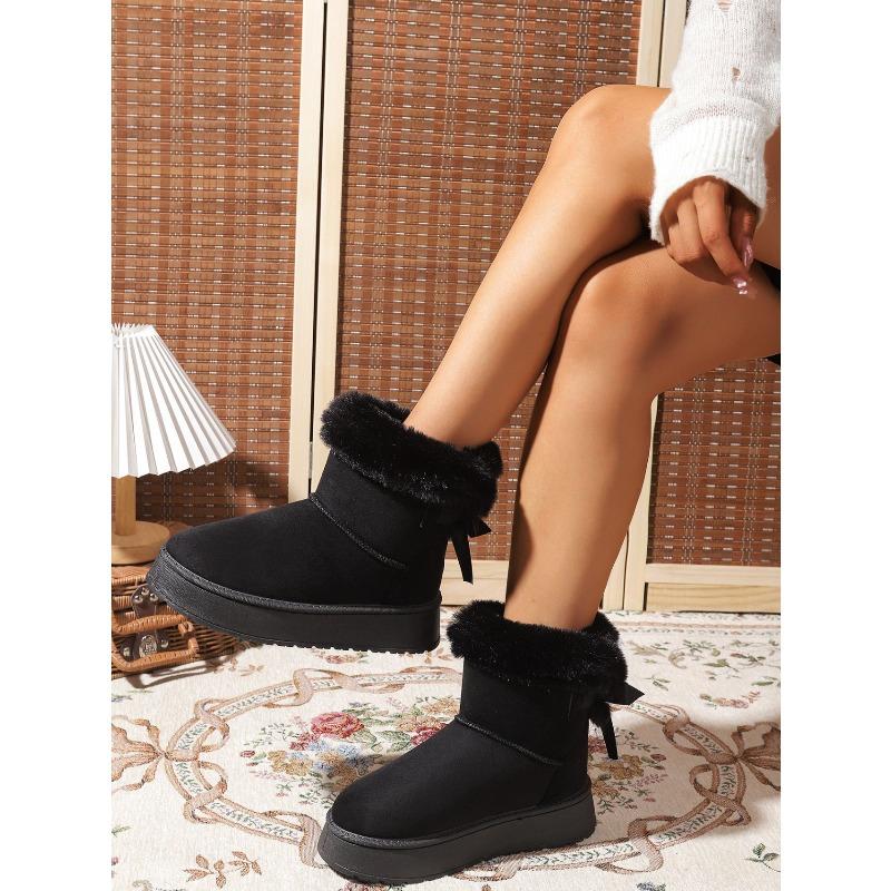 2025 Fall/Winter New Korean Style Round Toe Fashionable Comfortable Fuzzy Lined Slip-On Snow Boots for Women