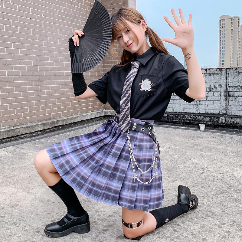 Gentle JK Plaid Pleated Skirt - High Waist Japanese School Uniform for Women