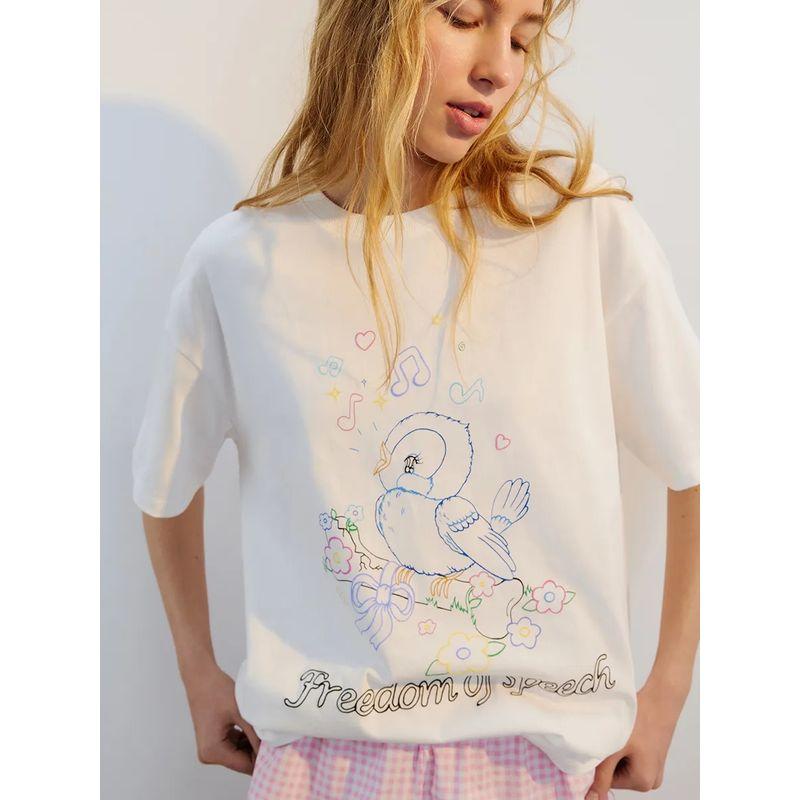 Western Style New Fashion Casual Loose Print Short sleeve Cotton T-shirt Top Printed T-shirt Top