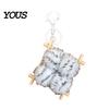 Backpack Accessory Fermented Bean Curd Plush Keychain, Fluffy Doufu Bag Decorative Charm with Keyring, Handbag Purse Decoration Accessories