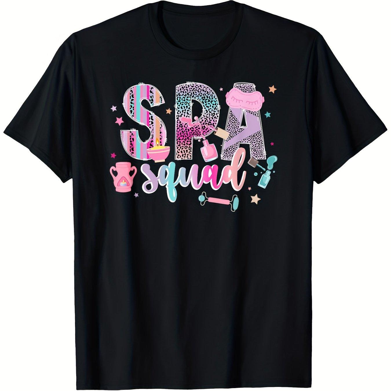 Spa Squad Leopard Print Graphic Tee Girls Women Soft Cotton Short Sleeve T-Shirt for Spa Party Wedding Gift 4XL