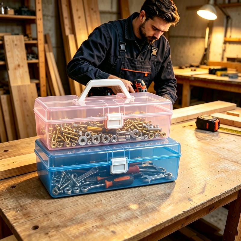 Multifunctional Hardware Tool Organizer Transparent Screw Storage Case With Handle Tools Dustproof Storage Box Large Capacity