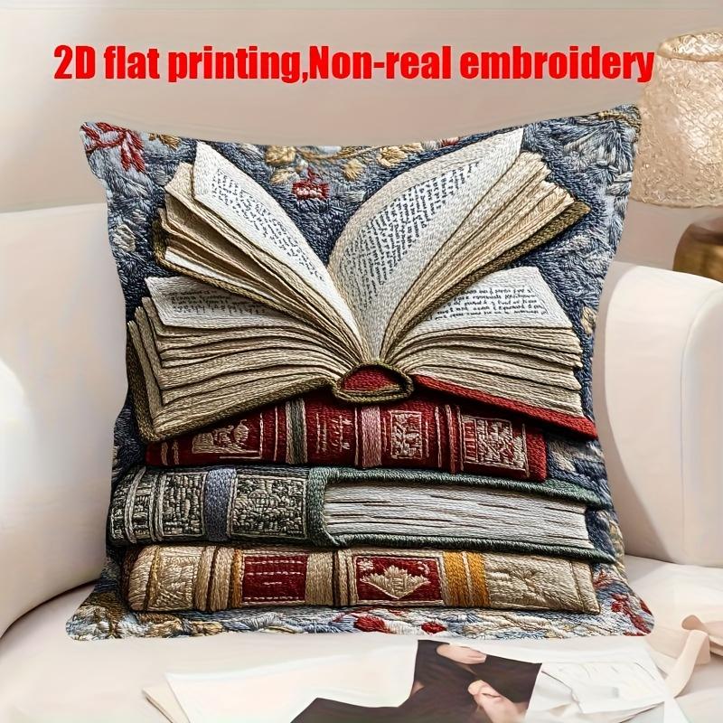 Double Sided Vintage Stacked Books Throw Pillow Cover 2D Effect Print Decorative Cushion Cover For Home Decor