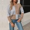 2026 Autumn Women's Color Block Round Neck Pullover Hoodie - New Arrival