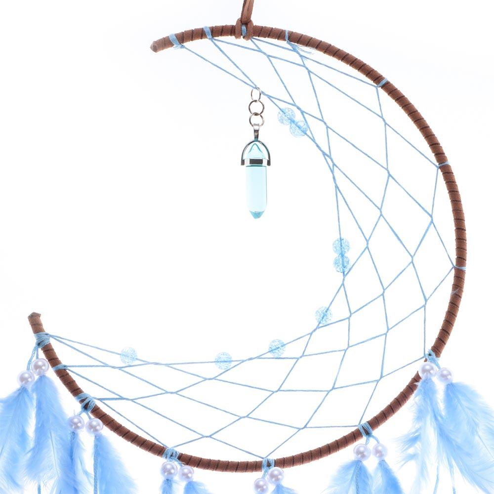 Forma de jumatate de luna Decoratiune pentru casa Atrapator de vise albastru Decorare perete pentru casa Camera