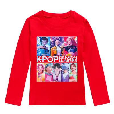 KPop Łowcy Demonów Koszulka Dzieci Stylowa Moda Kreskówka Codzienne Ubrania Młodzieżowe Dziewczynki Luźne Koszulki z Okrągłym Dekoltem Chłopcy Bluzki z Długim Rękawem