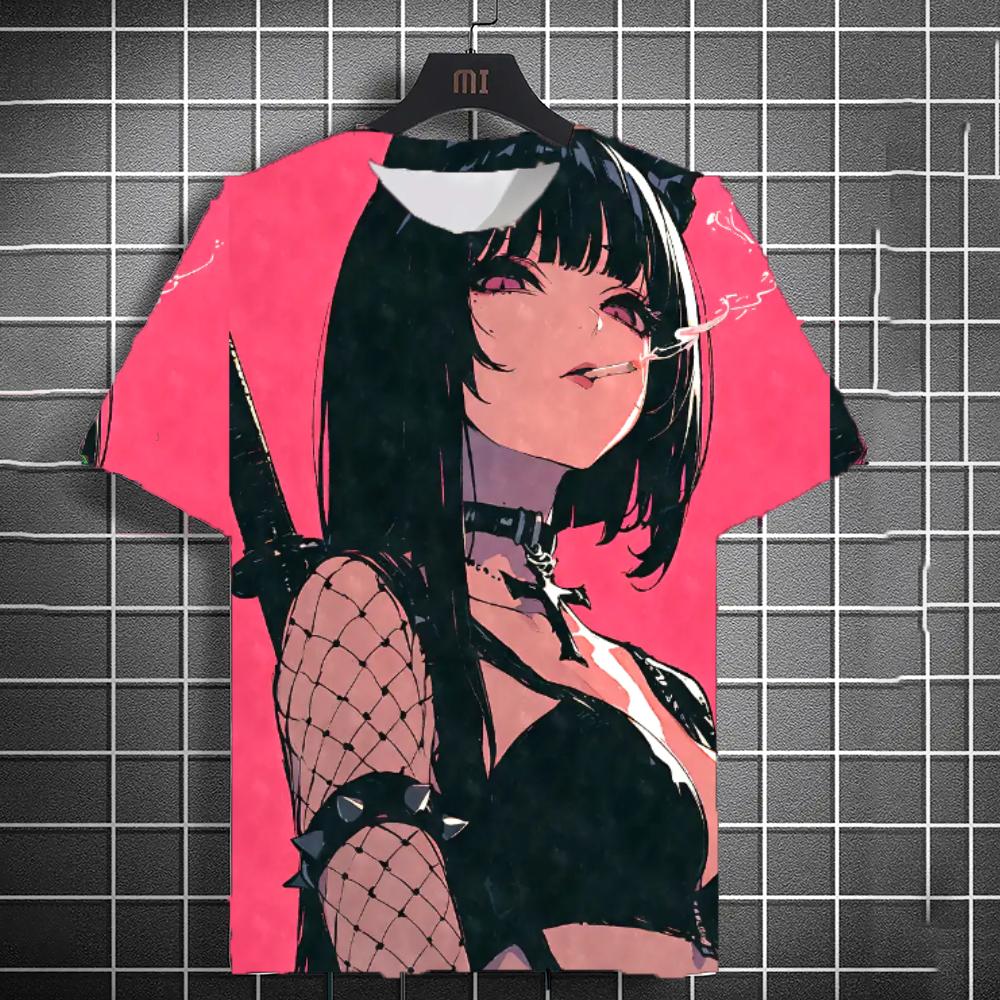 Men s Tattoo Girl T-shirt Street Neutral Personality Anime T-shirt 2XS