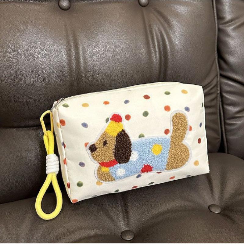 Puppy Pattern Canvas Bag Eye-Catching Portable Makeup Storage Pouch Travel Makeup Organizer Cute Dachshund Cosmetic Bag