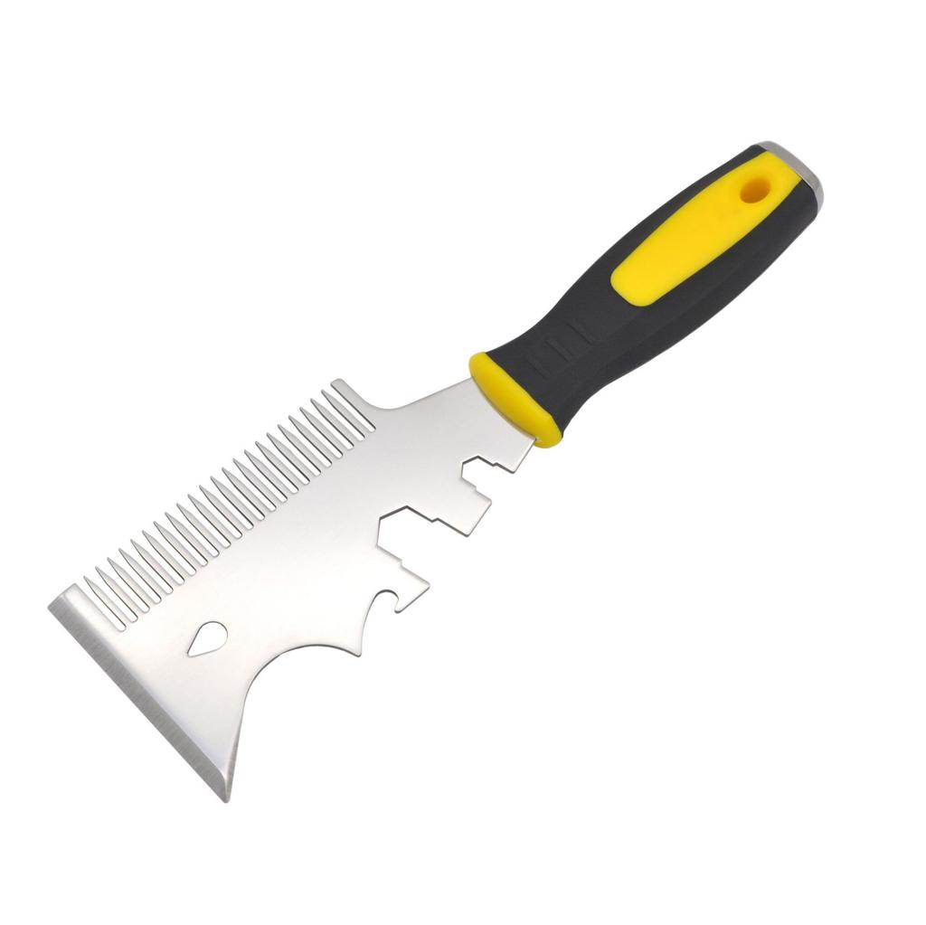 13-in-1 Multi-Function Putty Knife, Stainless Steel Paint Scraper with Comb, Paint Roller Cleaner, Hammerable End Cap