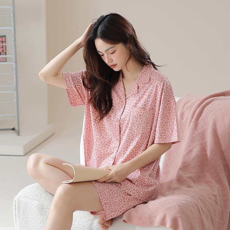 Весенне-летняя пижама из чистого хлопка с короткими рукавами, женский комплект домашней одежды из чистого хлопка с тонким леопардовым принтом M