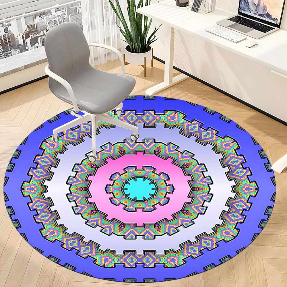 1pc Kaleidoscope Patterns Chair Carpet for Office Non Slip, Machine Washable Rug for Office, Room Holiday Decor for Christmas, Birthday Polyester
