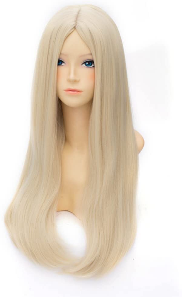 60cm Heat-Resistant Cosplay Wig, Perfect for School Festivals and Girls, Long Straight Light Golden Blonde Wig with Net