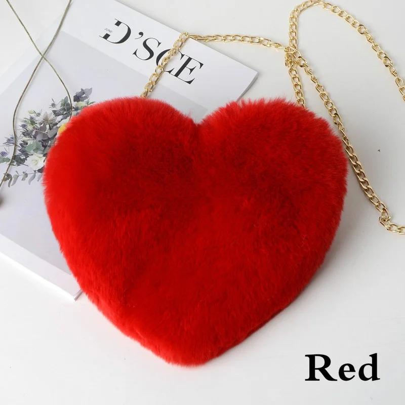 

Fashionable Imitation Rabbit Hair Heart-shaped Bag Women s Handbag Shoulder Bag Cute Solid Color Crossbody Plush Heart Chain Bag червоний