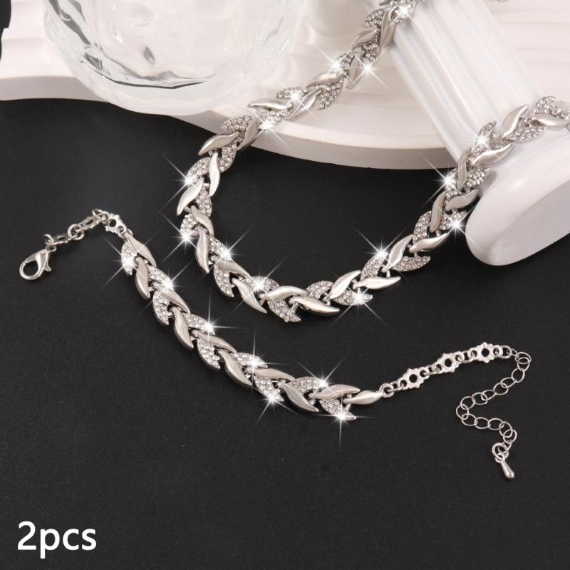 Bracelet Necklace Set Elegant Design Inlaid Glass Rhinestone Fish Tail Jewelry Set Suitable for Women's Autumn and Winter Banquet Daily Wear