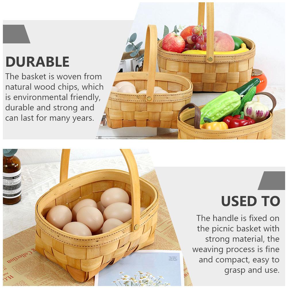 Woven Wooden Basket with Handle Eco-Friendly Portable Picnic Snack Carrier for Camping Outings Gifts Fruits Vegetables Storage