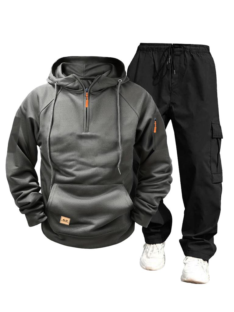 New Autumn and Winter Men's Sweater Hoodie Zipper Multi-pocket Jumper Casual Sweater Set