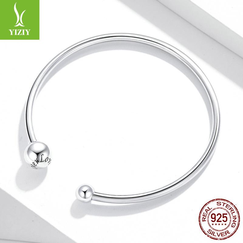 Glossy Round Head Elastic Bracelet, Simple Removable Button Head 925 Sterling Silver Personalized Jewelry Spot Scb198