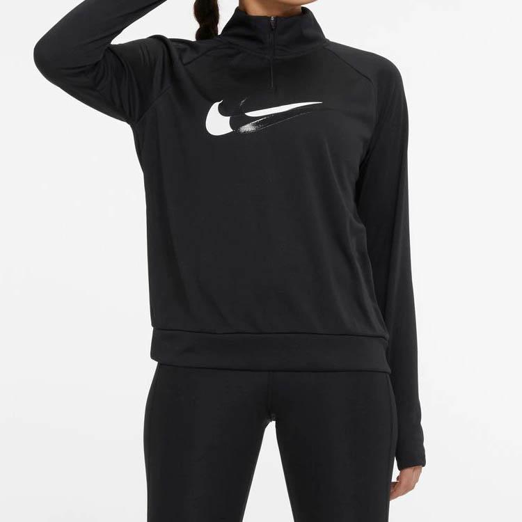 Nike Dri-Fit Double Swoosh Half-Zip Quick-Dry Reflective Long-Sleeve Sports Top Women Tops Black DD6842-010