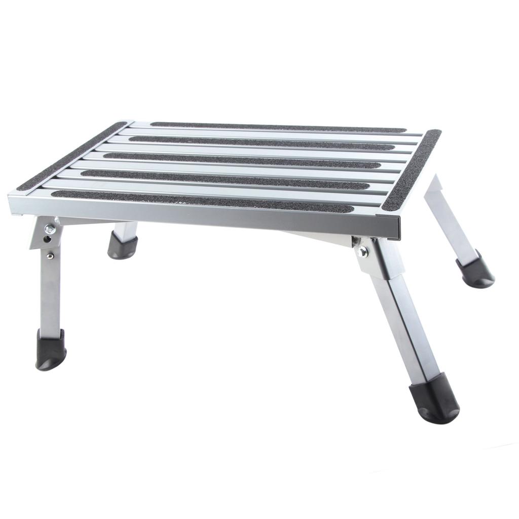 RV Step Stool Multifunctional Rubber Feet Silver Gray Stable Aluminum Alloy RV Foldable Step Stool