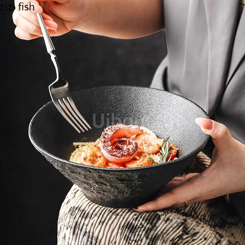 white black Stone Patterned Ceramic Bowl Pasta Bowl Thick Soup Bowl Salad Bowls Dessert Bowls Restaurant Specialty Tableware