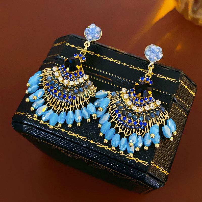GemChic Women's New Vintage Scalloped Rhinestone Set Eardrop Earrings Ethnic Fashion Stud Earrings Birthday Christmas Jewelry Gift