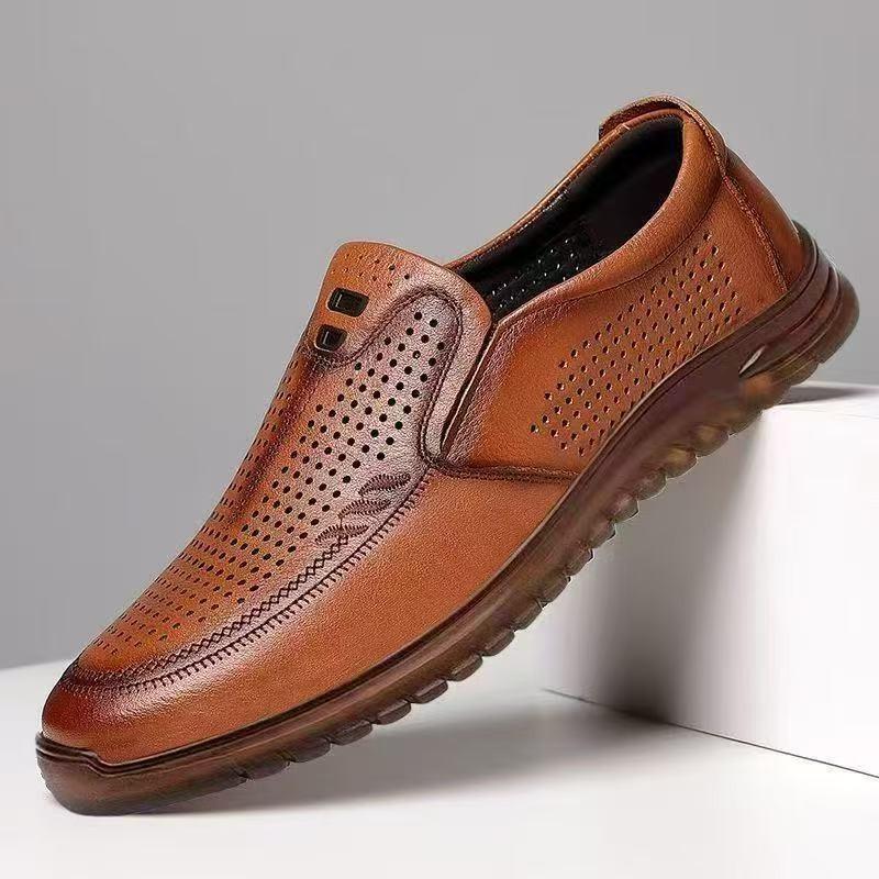 

Мужские кожаные туфли на подошве из коровьей жилы, летние, полые, дышащие, на мягкой подошве, повседневные туфли-лоферы, мягкий верх, мягкая подошва, деловые туфли 44