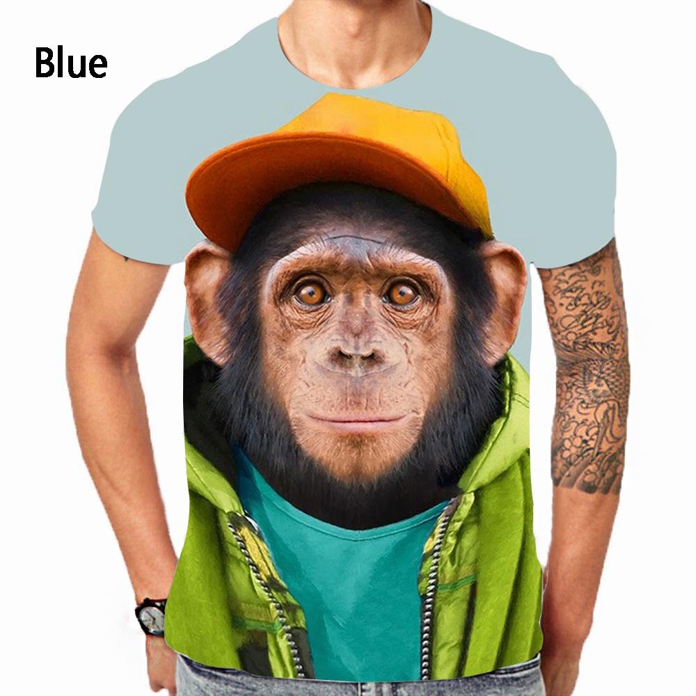 Men's Fashion Gorilla Monkey 3D Printed T-shirts Summer Casual Round Neck Short Sleeved T-shirts