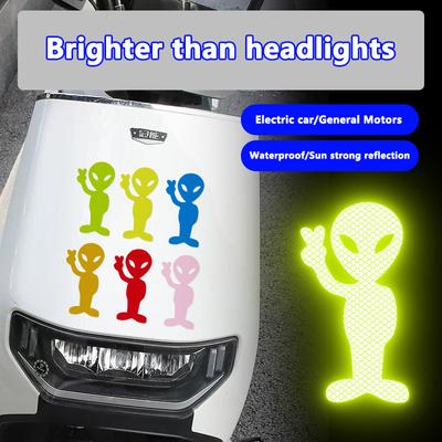 1 Pcs Car Sticker Personality Fashion Alien Peace Highly Reflective Motorcycle Vinyl Decals Accessoriesstickers For Carcar Decor