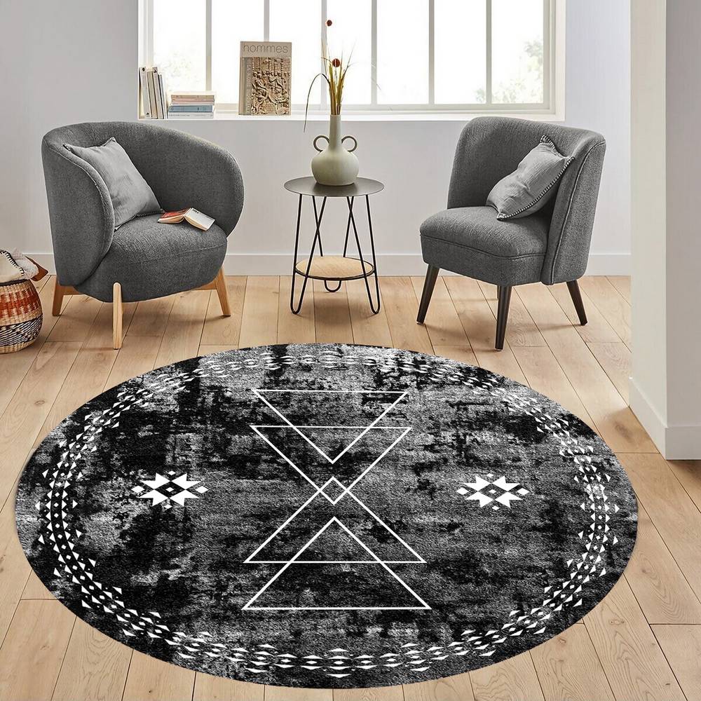 

Rovigo Home Моющийся круглый ковер с принтом RHM7309-SD1034 100x100 чёрный